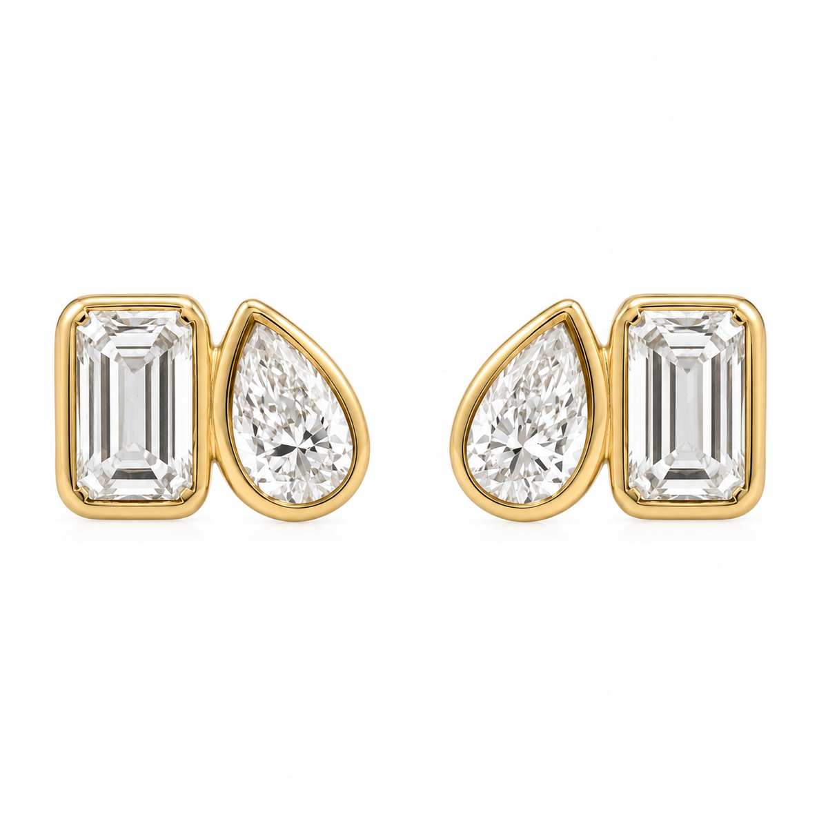 9ct Yellow Gold Toi et Moi Bezel-Set Lab Diamond Stud Earrings – 1.00ct TDW