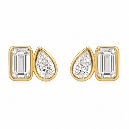 9ct Yellow Gold Toi et Moi Bezel-Set Lab Diamond Stud Earrings – 1.00ct TDW