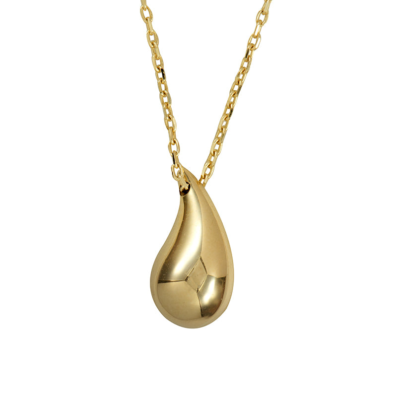 Genuine 9k 9ct Yellow or White Gold Teardrop Pendant with Diamond Cut Cable Chain 50cm