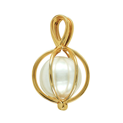 Genuine 9ct 9k 375 Caged 11mm White Round Freshwater Cultured  Pearl Pendant