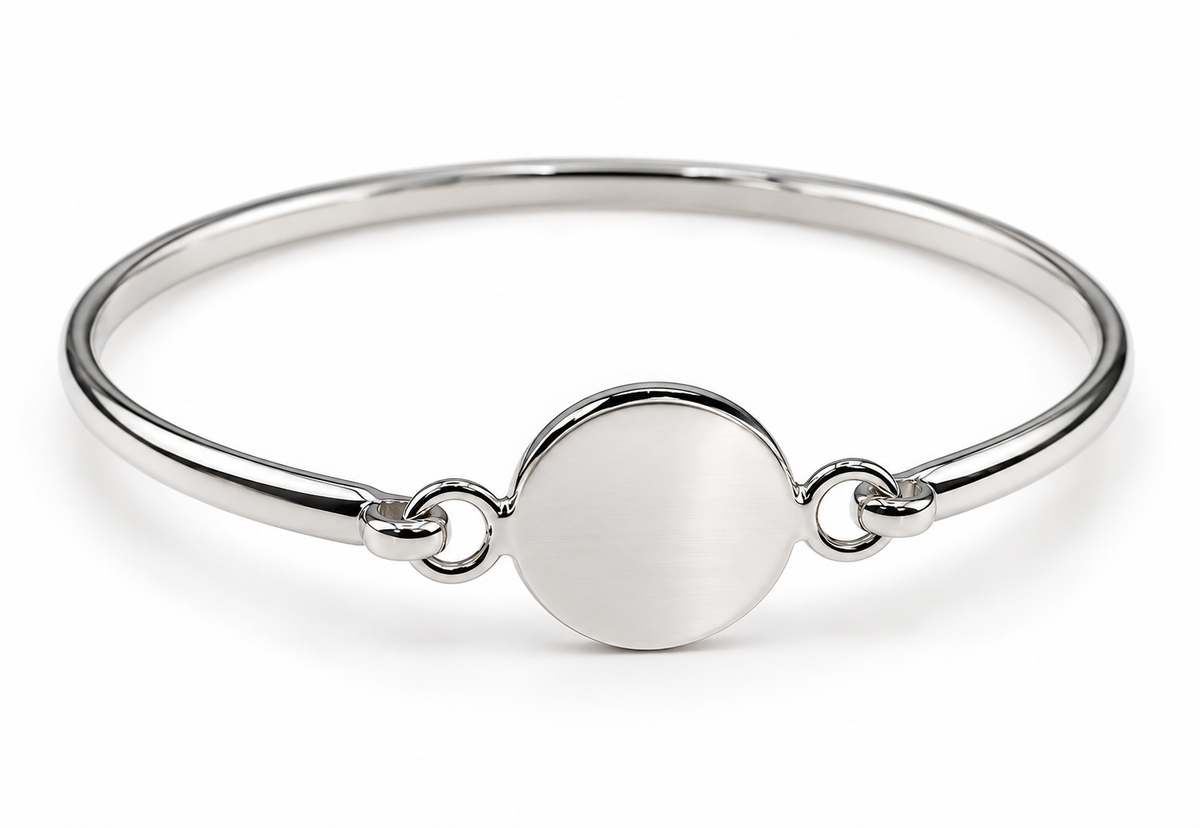 Sterling Silver 925 Round Disc Bangle – 62mm | Engraving Available