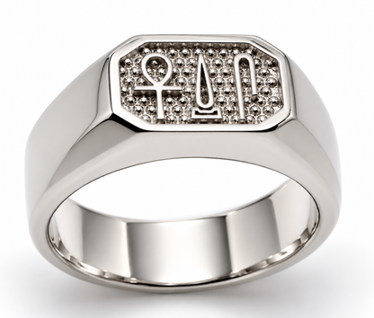 Genuine 9ct 9k 375 Yellow, Rose or White Gold Egyptian Hieroglyphic Ring – Success, Happiness & Health - Choose your ring size Q to Z