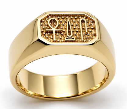 Genuine 9ct 9k 375 Yellow, Rose or White Gold Egyptian Hieroglyphic Ring – Success, Happiness & Health - Choose your ring size Q to Z