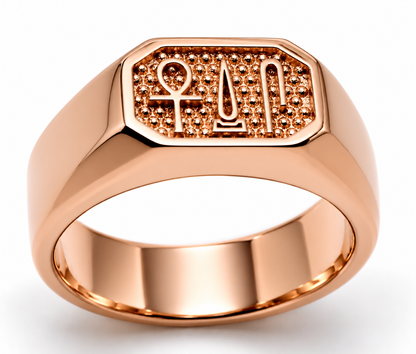 Genuine 9ct 9k 375 Yellow, Rose or White Gold Egyptian Hieroglyphic Ring – Success, Happiness & Health - Choose your ring size Q to Z