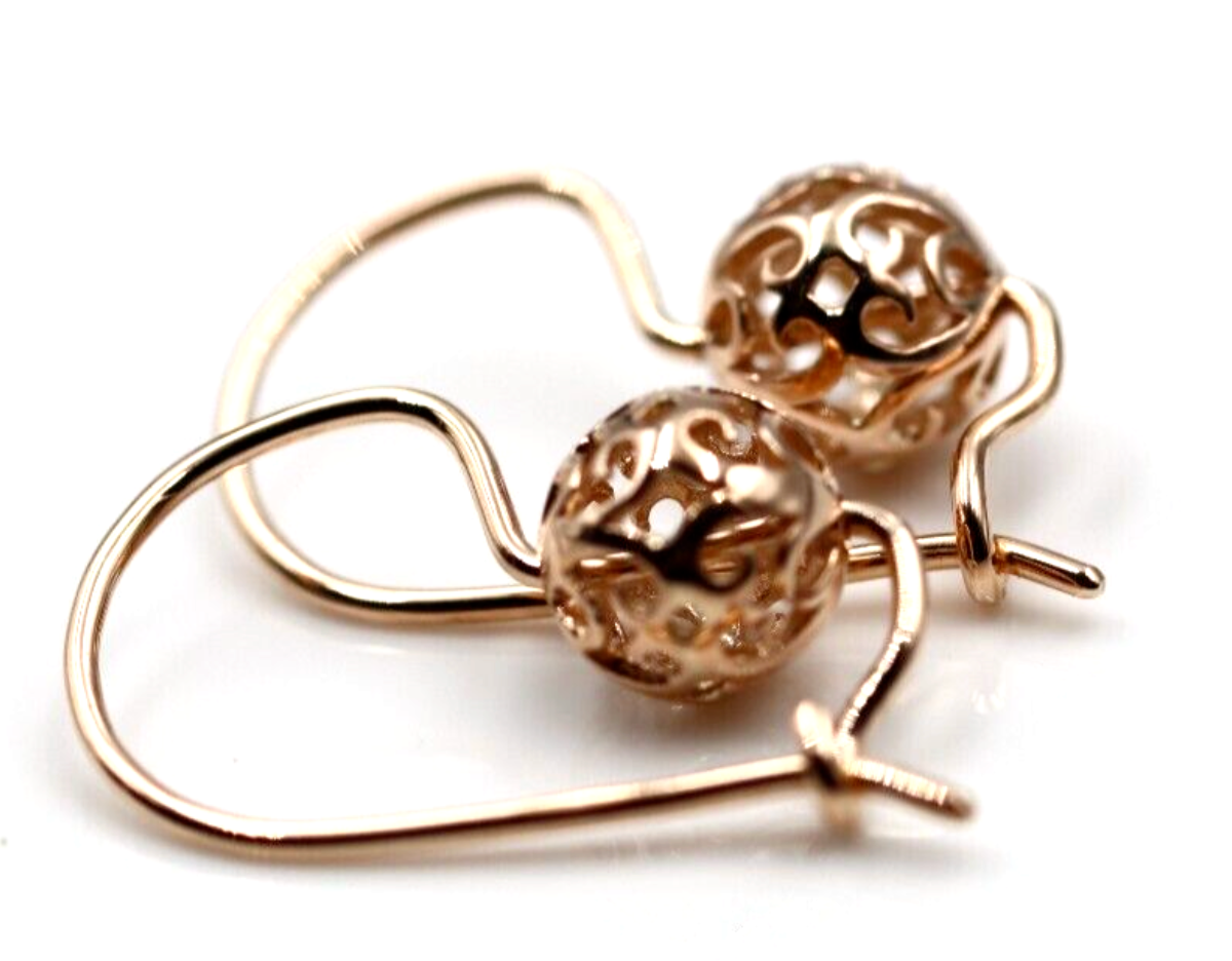 Genuine New 9k 9ct 375 Yellow, Rose and White Gold 8mm Ball Filigree Earrings