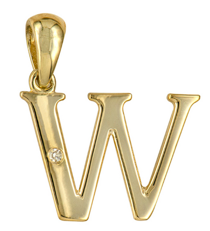 Genuine 9ct Yellow Gold Diamond Set Block Initial Small Pendant Charm A to Z