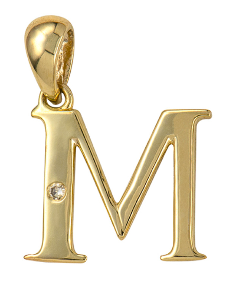 Genuine 9ct Yellow Gold Diamond Set Block Initial Small Pendant Charm A to Z