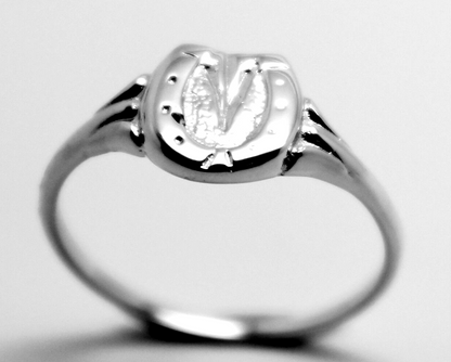 Genuine Solid 9ct 9kt White Gold 375 Childs Lucky Horseshoe Ring - Choose your size