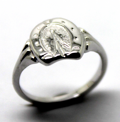 Genuine Solid 9ct 9kt White Gold 375 Childs Lucky Horseshoe Ring - Choose your size