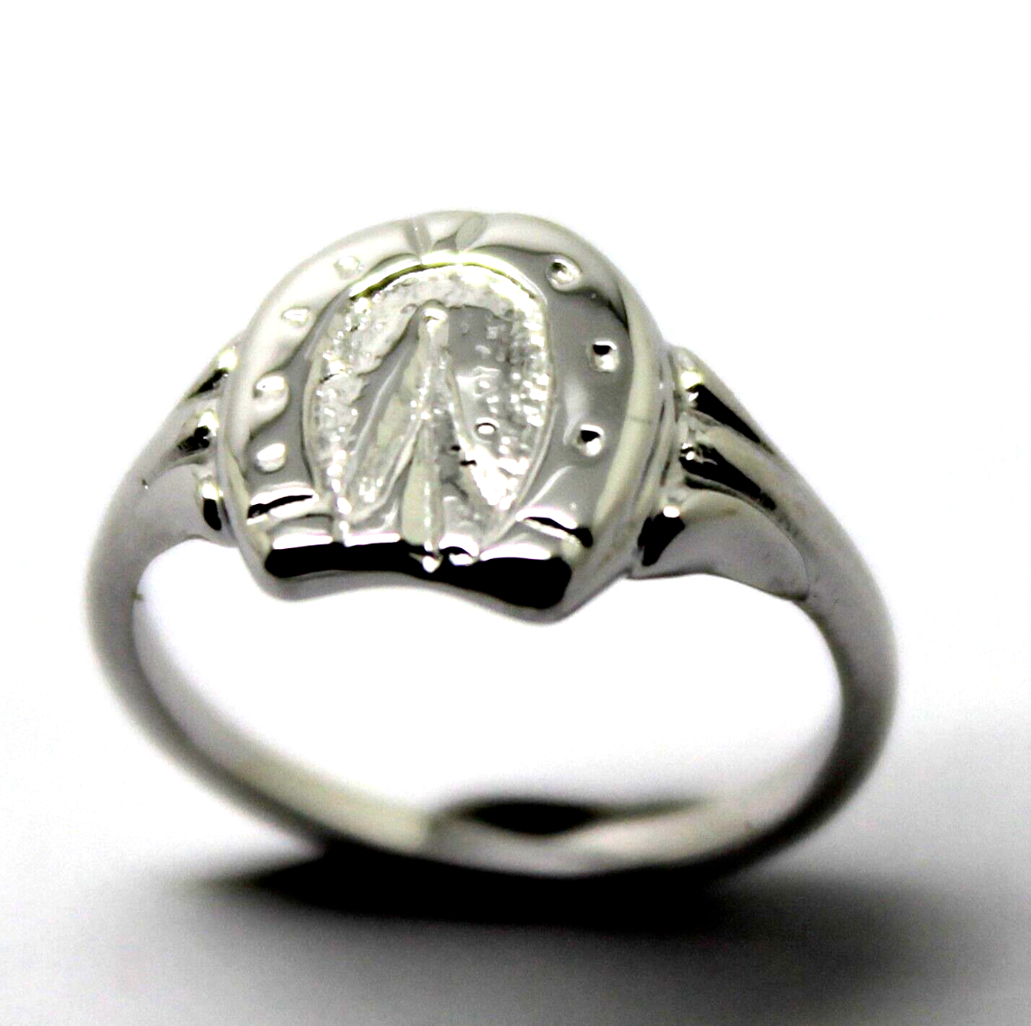 Genuine Solid 9ct 9kt White Gold 375 Childs Lucky Horseshoe Ring - Choose your size