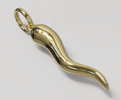 Genuine 18ct 750 Yellow, Rose or White Gold Large Lucky Italian Horn Of Plenty Pendant