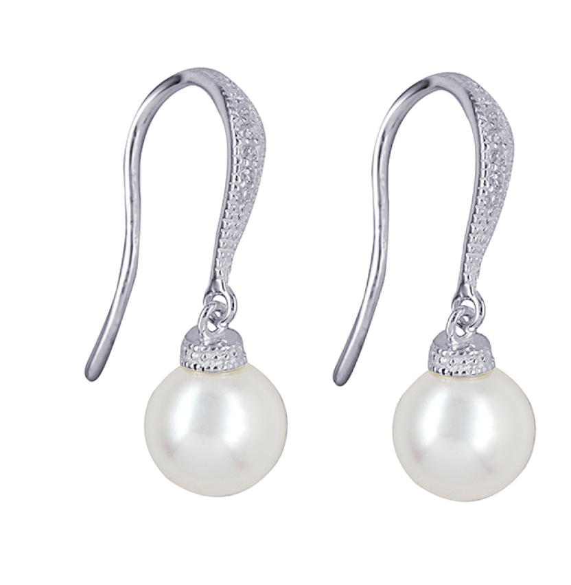 Genuine Sterling Silver 925 8mm Freshwater Cultured Pearl Earrings Hook