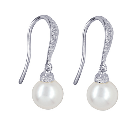 Genuine Sterling Silver 925 8mm Freshwater Cultured Pearl Earrings Hook