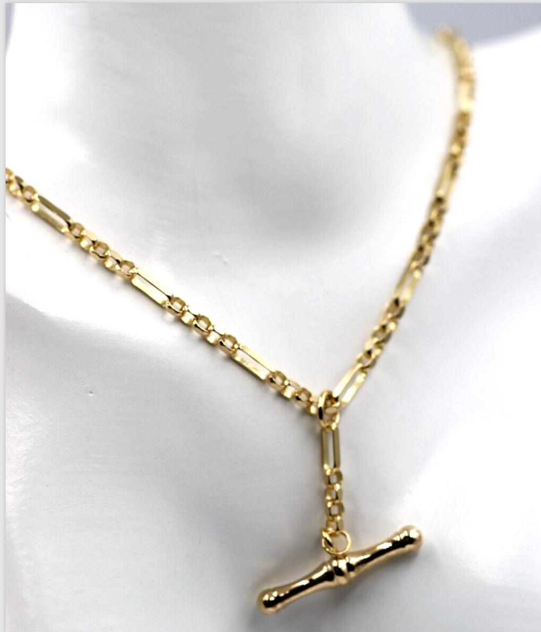 Genuine 45cm 9ct 9K Yellow Gold Fancy Link Chain Necklace with T-Bar