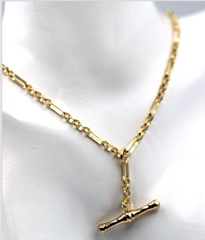 Genuine 45cm 9ct 9K Yellow Gold Fancy Link Chain Necklace with T-Bar
