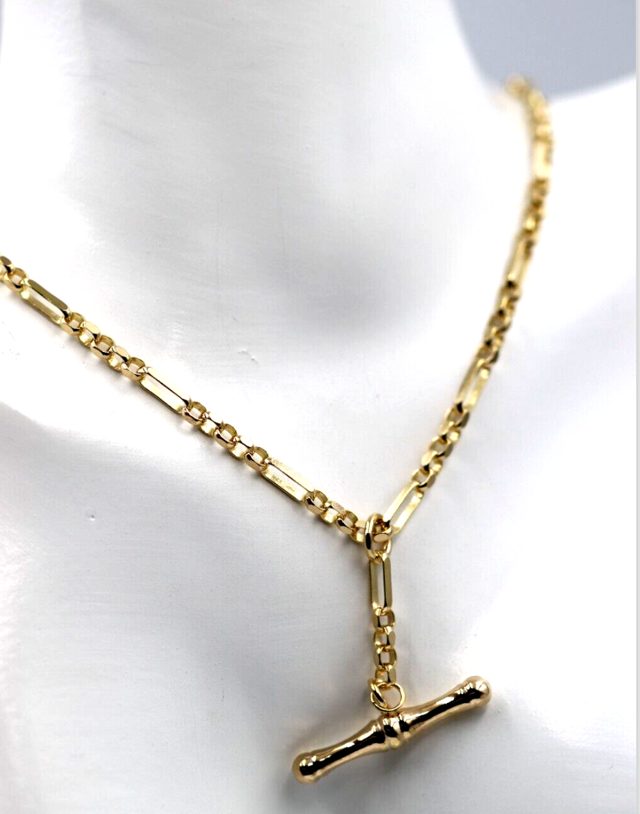 Genuine 45cm 9ct 9K Yellow Gold Fancy Link Chain Necklace with T-Bar