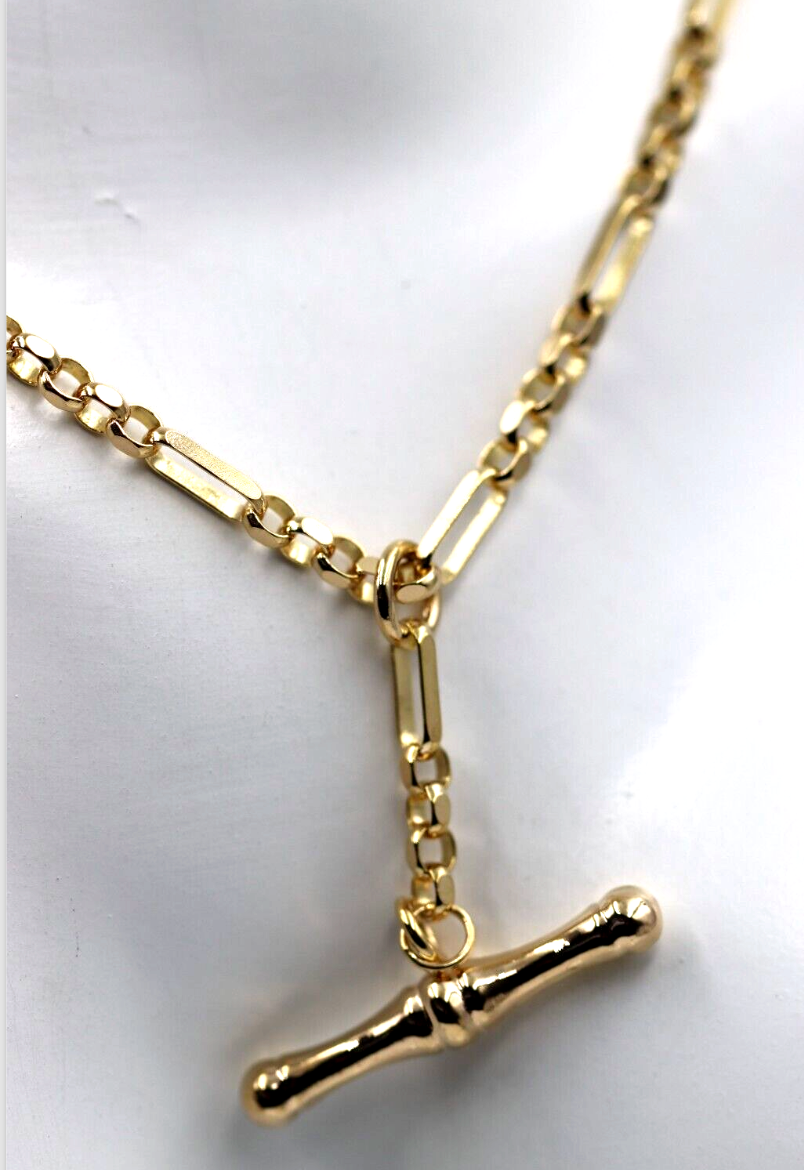 Genuine 45cm 9ct 9K Yellow Gold Fancy Link Chain Necklace with T-Bar