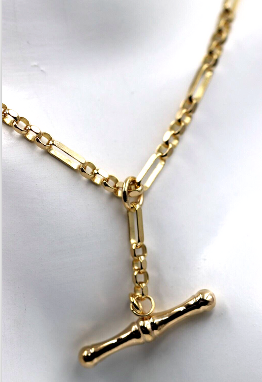 Genuine 45cm 9ct 9K Yellow Gold Fancy Link Chain Necklace with T-Bar