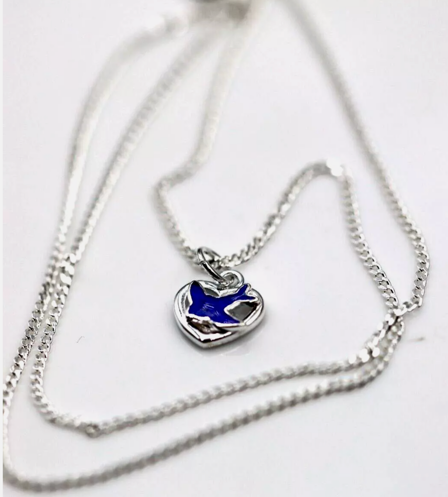 Sterling Silver 925 Heart Enamel Blue Bird Pendant / Charm + 42cm Necklace