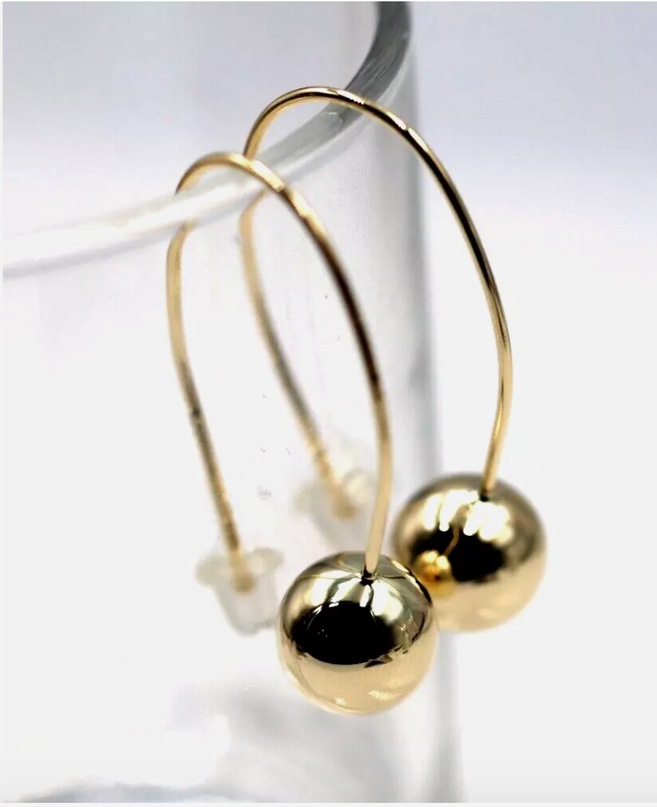 Genuine Large Hooks 9ct 9k 375 Yellow, Rose or White Gold 10mm Euro Ball Drop Earrings