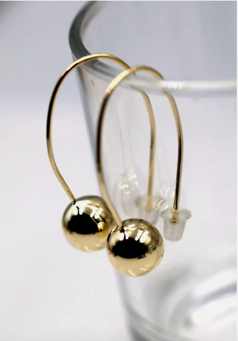 Genuine Large Hooks 9ct 9k 375 Yellow, Rose or White Gold 10mm Euro Ball Drop Earrings