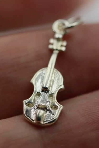 Genuine Sterling Silver 925 Music Violin Pendant Charm