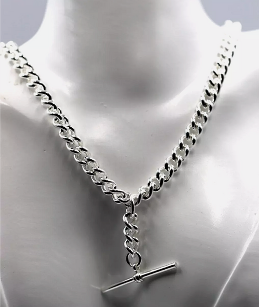 Sterling Silver 925 Heavy Kerb Curb Chain Necklace 50cm 71.2grams T-Bar + 2 x swivels Clasps