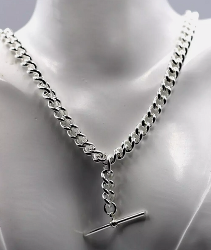 Sterling Silver 925 Heavy Kerb Curb Chain Necklace 50cm 71.2grams T-Bar + 2 x swivels Clasps