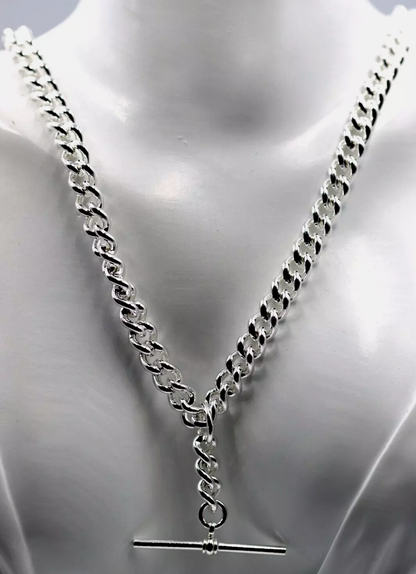 Sterling Silver 925 Heavy Kerb Curb Chain Necklace 50cm 71.2grams T-Bar + 2 x swivels Clasps