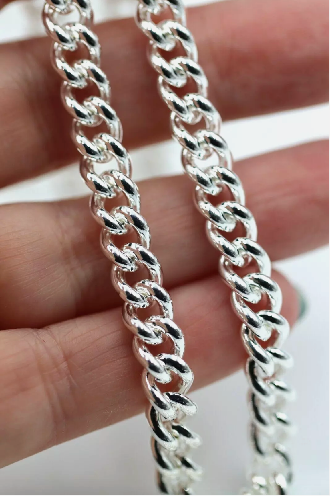 Sterling Silver 925 Heavy Kerb Curb Chain Necklace 50cm 71.2grams T-Bar + 2 x swivels Clasps