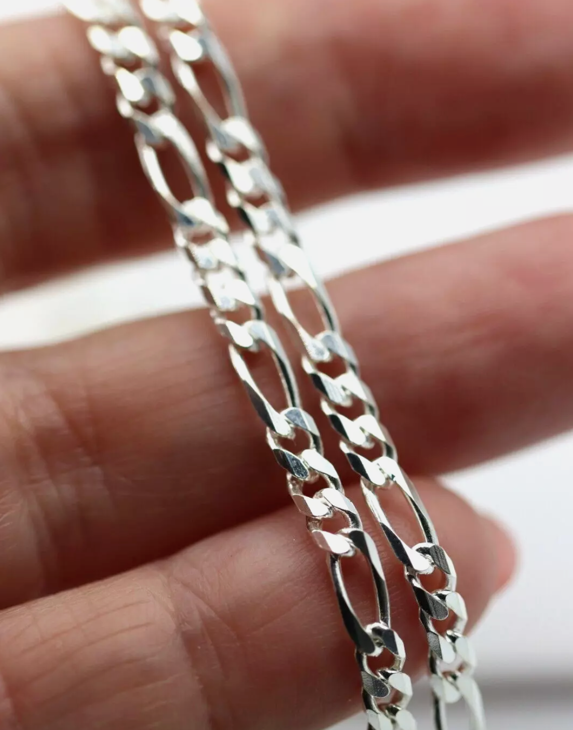 Sterling Silver 925 Bevelled Figaro Diamond Cut Chain 45cm, 50cm, 55cm, 60cm or 70cm Necklace