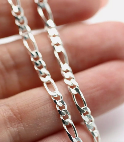 Sterling Silver 925 Bevelled Figaro Diamond Cut Chain 45cm, 50cm, 55cm, 60cm or 70cm Necklace