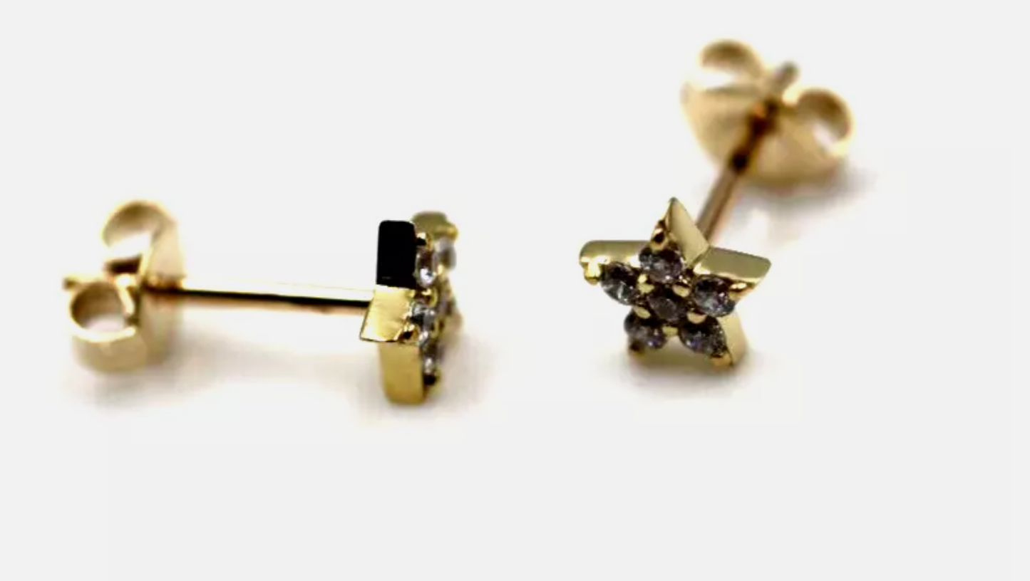 Genuine 9ct 9kt 375 Yellow Gold Cubic Zirconia Star Stud Earrings