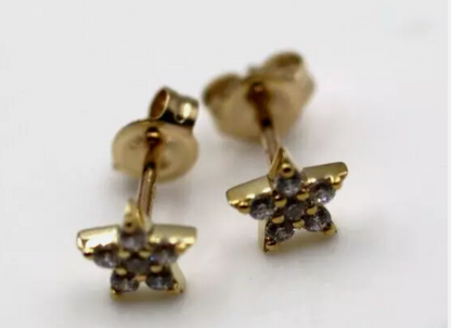 Genuine 9ct 9kt 375 Yellow Gold Cubic Zirconia Star Stud Earrings
