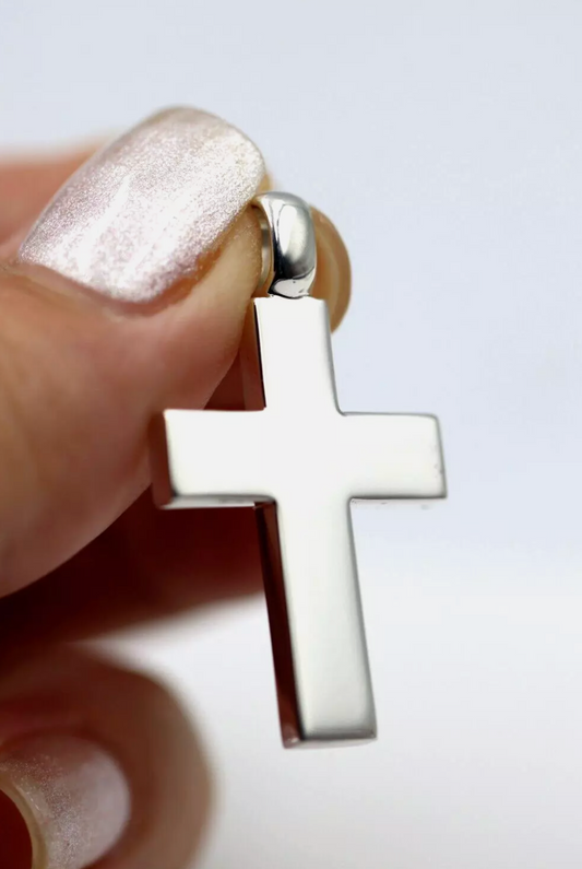 Genuine New Sterling Silver 925 Cross Plain Thick Pendant 35mm X 20mm