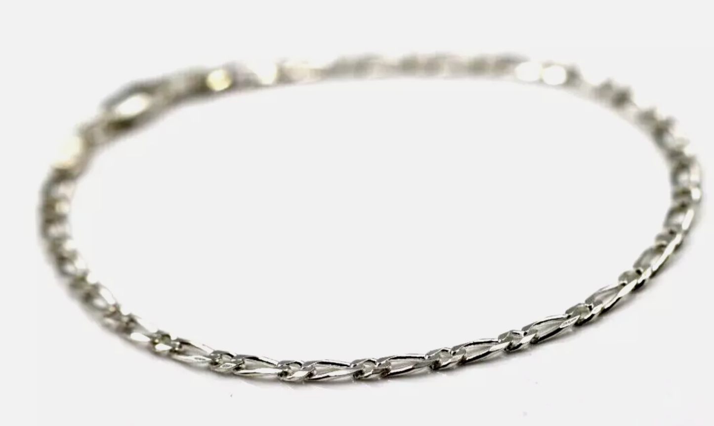 Genuine Sterling Silver 925 Figaro Charm bracelet 19cm long