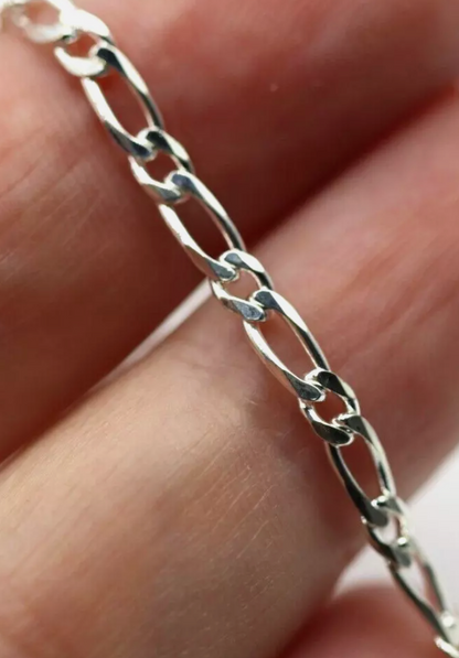 Genuine Sterling Silver 925 Figaro Charm bracelet 19cm long