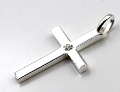 Genuine Sterling Silver 925 Solid CZ Cross Pendant / Charm