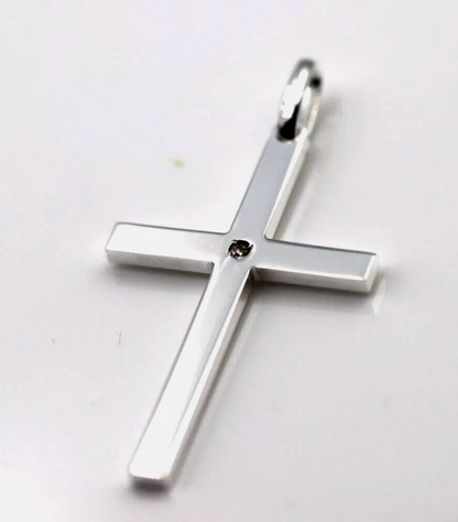 Genuine Sterling Silver 925 Solid CZ Large Cross Pendant / Charm