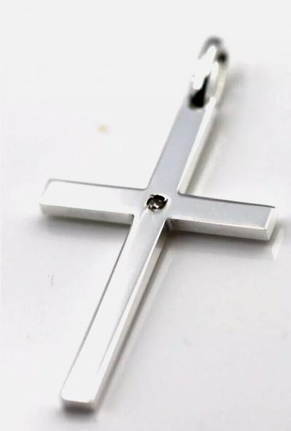 Genuine Sterling Silver 925 Solid CZ Large Cross Pendant / Charm