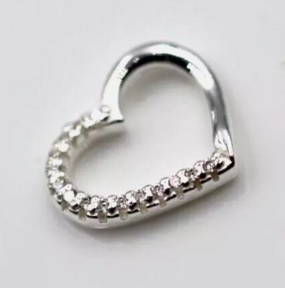 Genuine Sterling Silver 925 Floating Tiny Open Heart CZ Pendant Charm