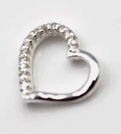 Genuine Sterling Silver 925 Floating Tiny Open Heart CZ Pendant Charm