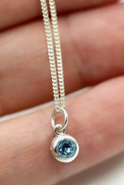 Sterling Silver 925 Charm Birthstone Crystal, MARCH + Necklace Chain