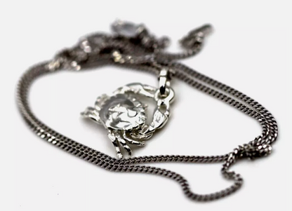 Sterling Silver 925 Solid Crab Cancer Zodiac Pendant + Necklace Chain