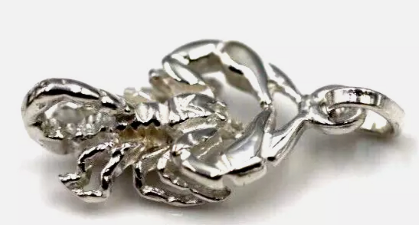 Genuine Large/Med Sterling Silver 925 Scorpio Zodiac Pendant Charm