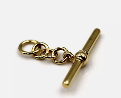 Genuine 9ct 9k 375 Yellow, Rose or White Gold 28mm T Bar T-Bar for Albert For Chain Necklace