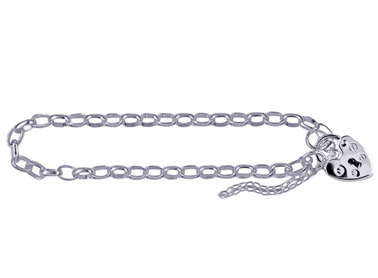 Sterling Silver 925 Oval Belcher Plain Padlock Bracelet 19cm long