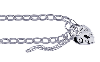 Sterling Silver 925 Oval Belcher Plain Padlock Bracelet 19cm long