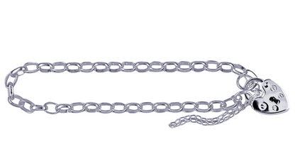 Sterling Silver 925 Oval Belcher Plain Padlock Bracelet 19cm long