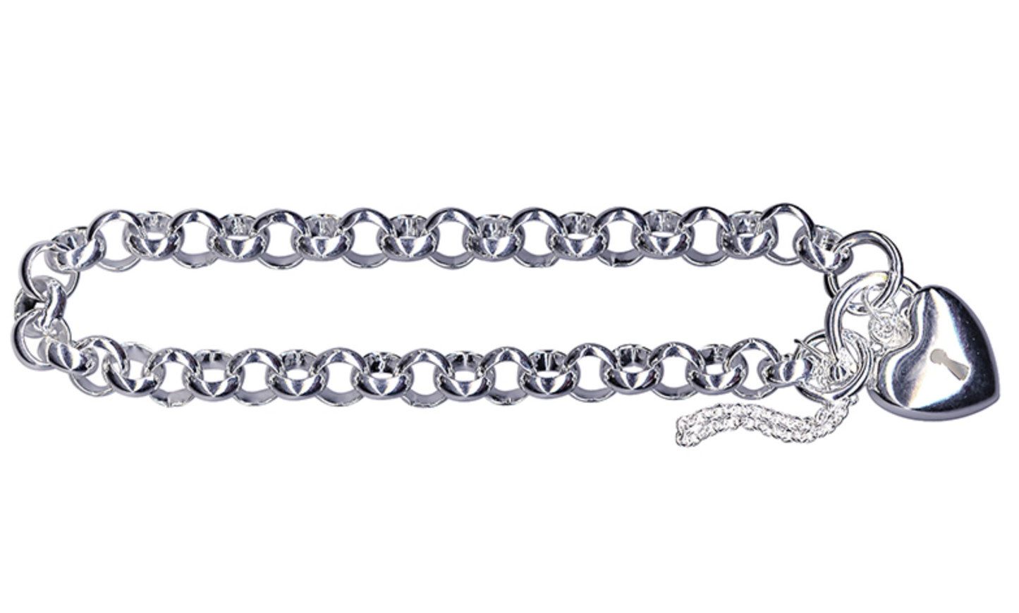 Sterling Silver 925 Belcher Puff Padlock Bracelet 19cm long